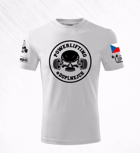 Triko Doplnejch powerlifting pánské bílé s potiskem na zádech