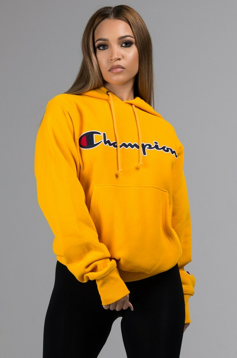 champion script hoodie yellow