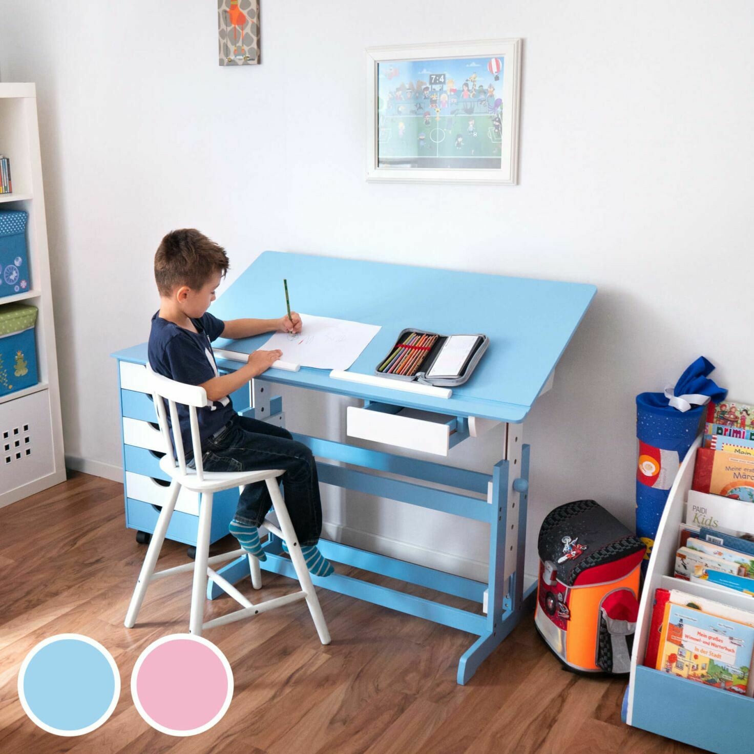 Otroška pisalna miza – nastavitev kota in višine - nagibna