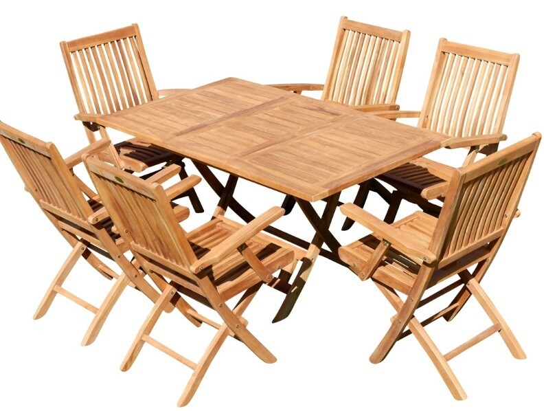 TEAK SET vrtna garnitura - izvlečna miza 100-140 x 80 cm + 6 x zložljivi stoli z nasloni za roke
