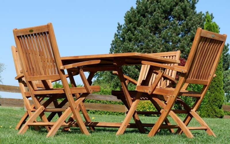 TEAK SET vrtna garnitura -  miza 120 x 70 cm + 4 x zložljivi stoli z nasloni za roke