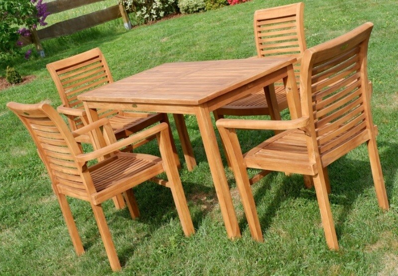TEAK SET vrtna garnitura -  miza 120 x 70 cm + 4 x zložljivi stoli z nasloni za roke