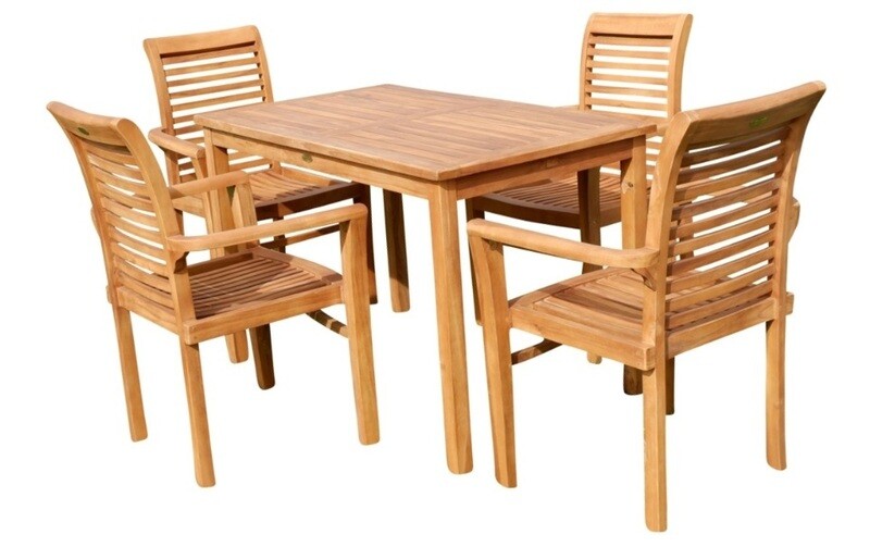 TEAK SET vrtna garnitura -  miza 120 x 70 cm + 4 x zložljivi stoli z nasloni za roke