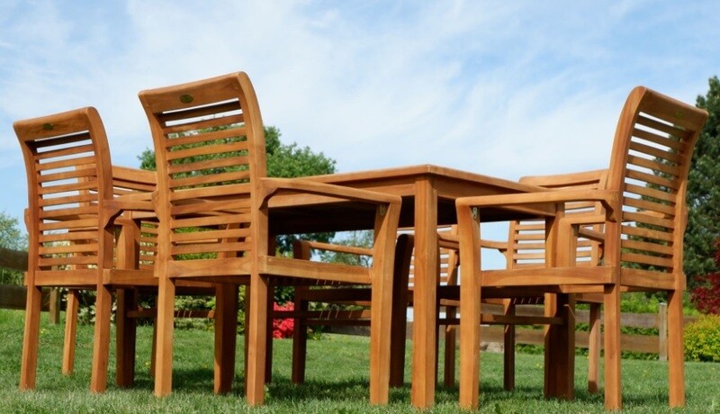TEAK SET vrtna garnitura -  miza 150 x 80 cm + 6 x zložljivi stoli z nasloni za roke