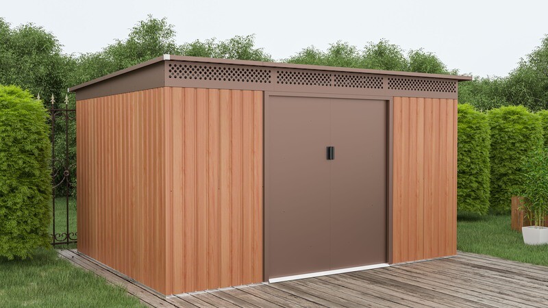 Vrtna kovinska hiška-uta-lopa 9,15 m² - 3,4 m x 2,69 m – RJAVA