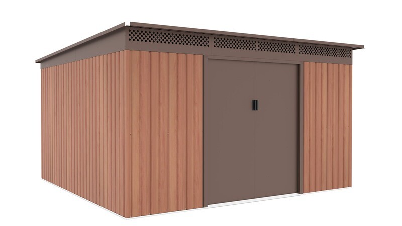 Vrtna kovinska hiška-uta-lopa 11,32 m² - 3,4m x 3,3 m – RJAVA