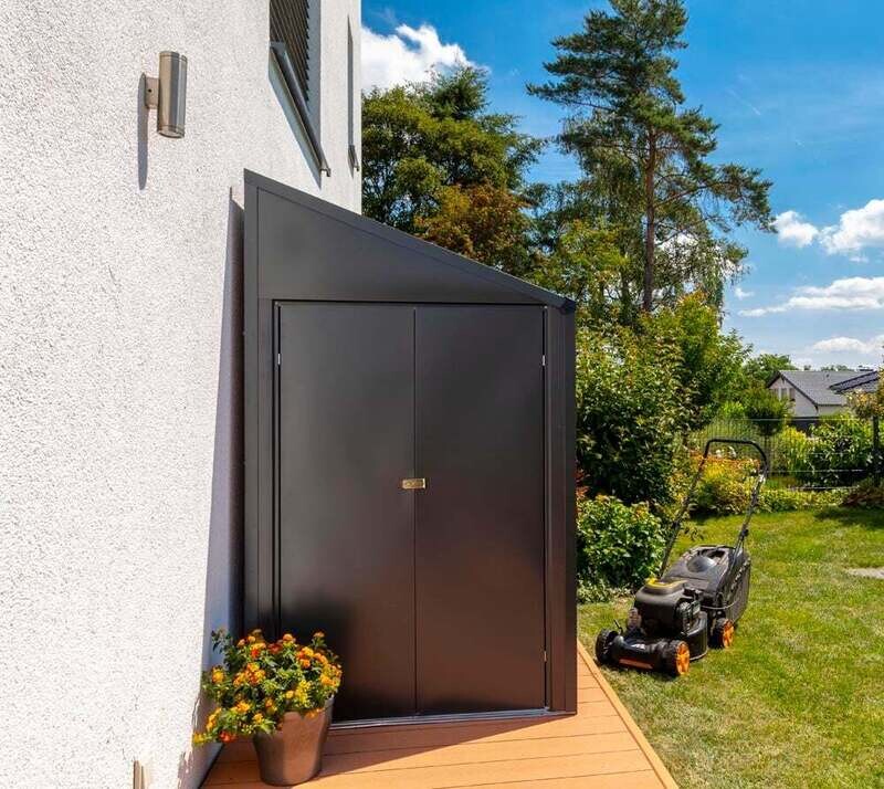 Kovinska vrtna hiška-lopa-uta 2,5 m² - 1,24m x 2,03m - postavitev ob steno - TEMNO SIVA