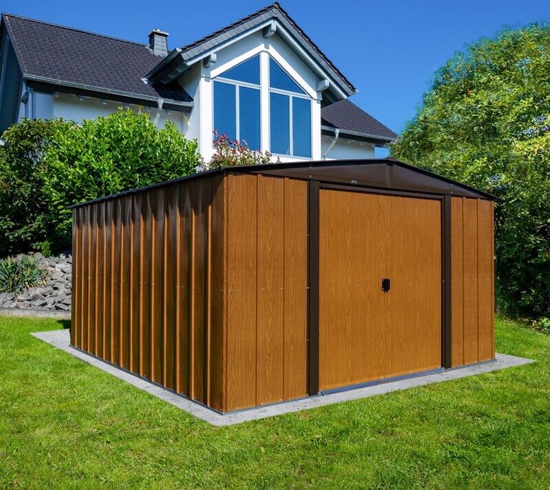 Kovinska vrtna hiška-uta-lopa 7,5 m² - 2,42m x 3,13m - RJAVA-VIDEZ LESA