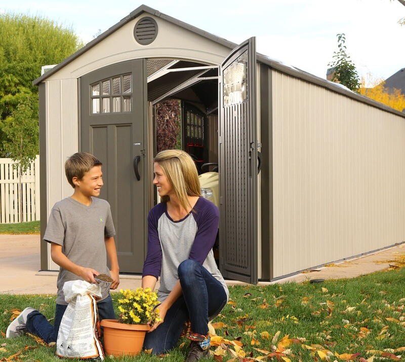 Plastična hiška-lopa-uta Makro 14,7 m² - 2,44m x 6,05m - 2x vrata - SVETLO SIVA