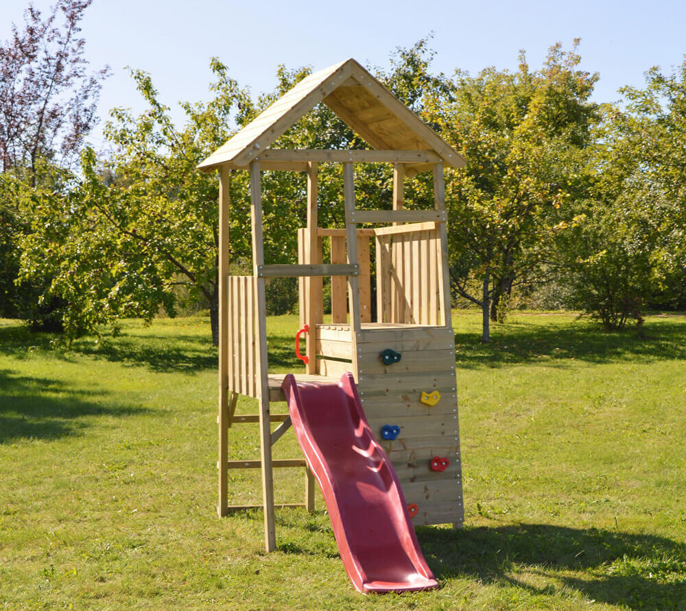 Leseni igralni stolp Rabbit s toboganom in plezalno steno - 260x110x270 cm