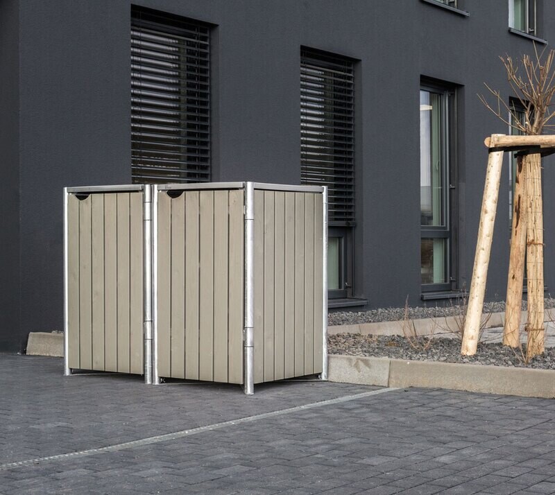 2 lesena boksa za smetnjak - 120 litrov - 64 x 121 x 115 cm - SIVA