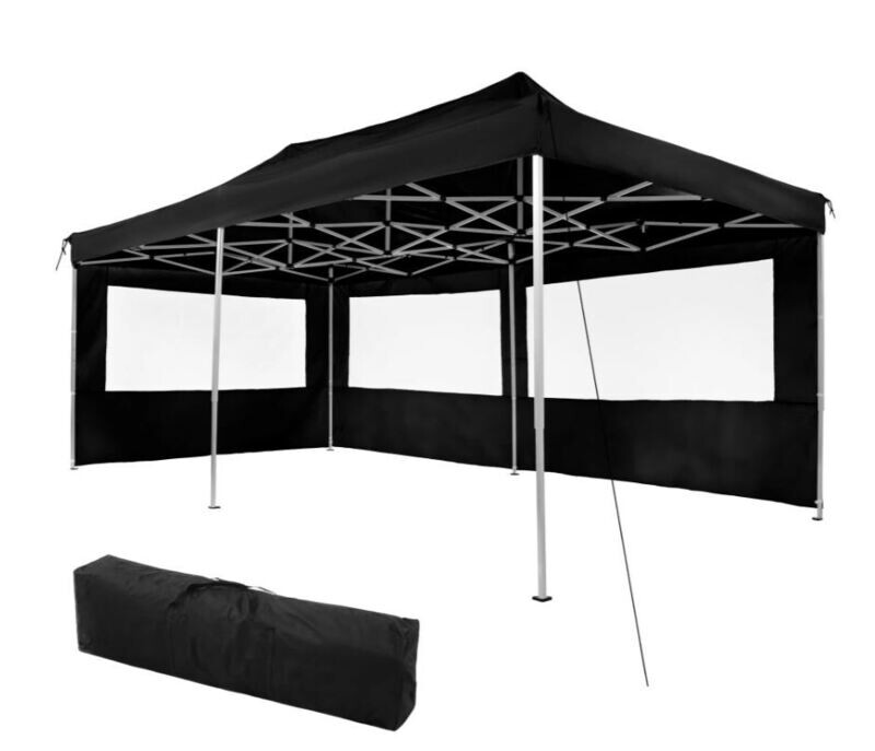 Zložljivi gazebo 3 x 6 m - 2 stranici - BEL ali ČRN