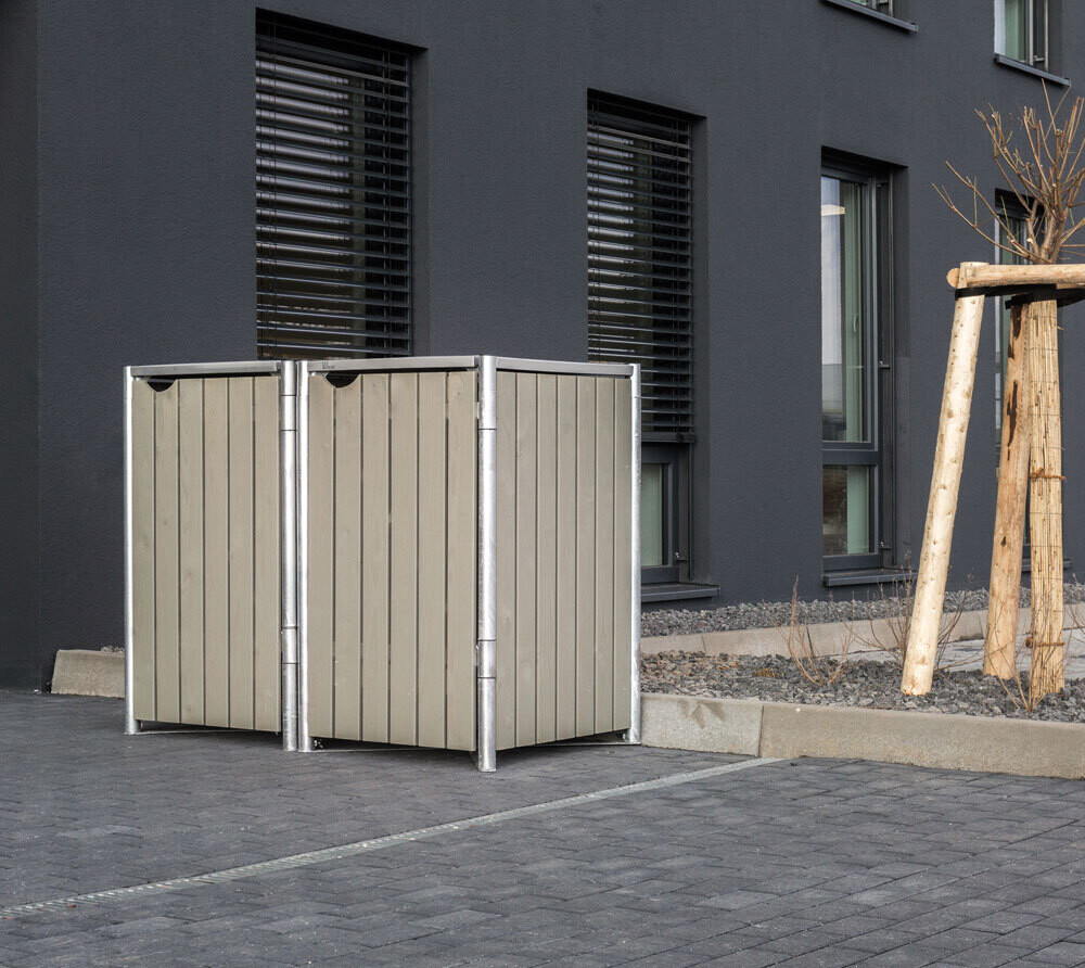 2 lesena boksa za smetnjak - 240 litrov - 81x140x115 cm - SIVA