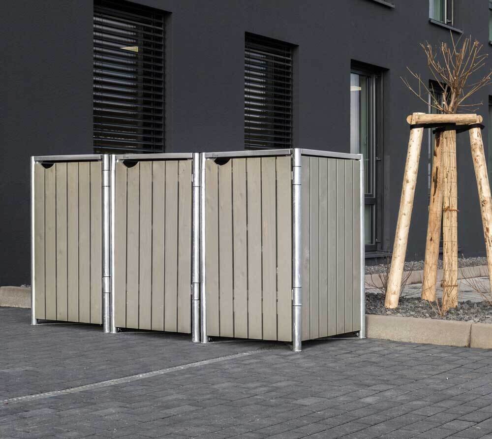 3 leseni boksi za smetnjak - 240 litrov - 81 x 209 x 115 cm - SIVA