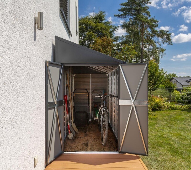 ​Kovinska vrtna hiška-lopa-uta 3,6 m² - 1,24m x 2,95m - postavitev ob steno - TEMNO SIVA