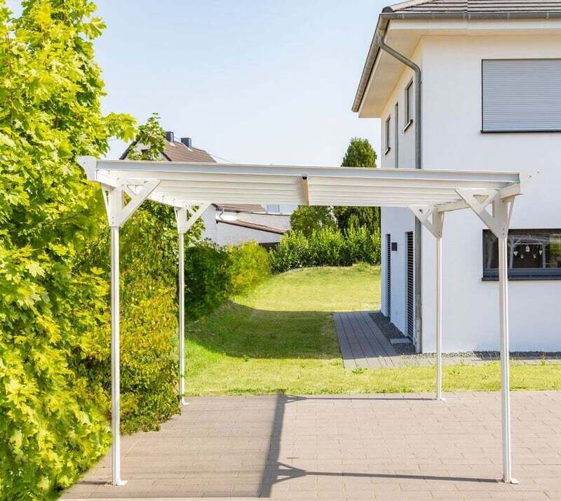 Nadstrešek za avto z ravno streho iz aluminija Helsinki 15,34 m² - 5,03 x 3,05 x 2,32 m - BELA