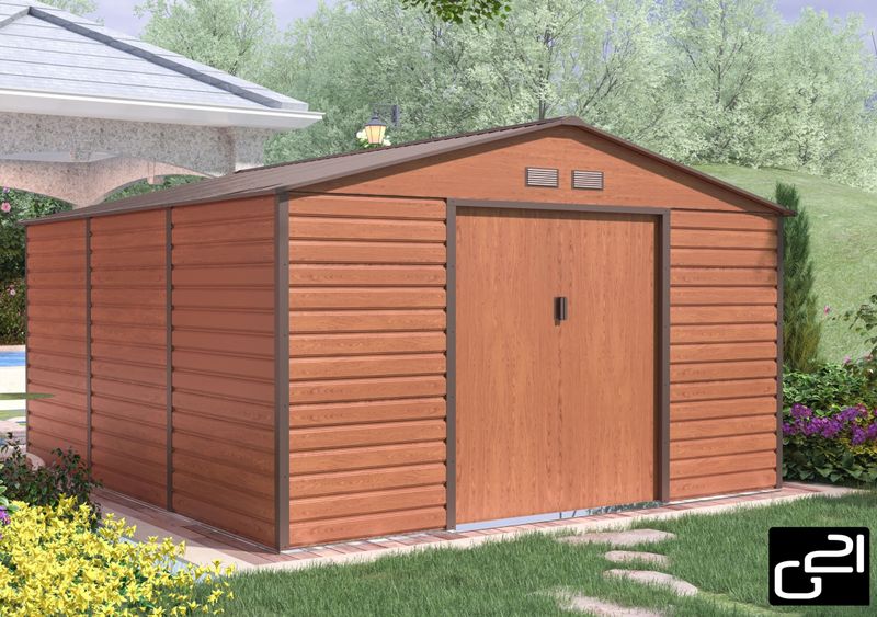Vrtna kovinska hiška-uta-lopa 12,9 m² – 3,4 m x 3,8 m - RJAVA