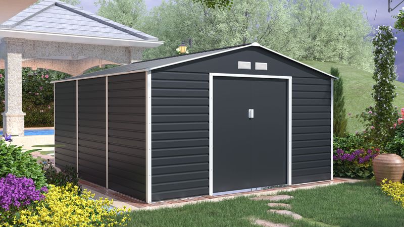 Vrtna kovinska hiška-uta-lopa 12,9 m² – 3,4 m x 3,8 m - ANTRAZIT
