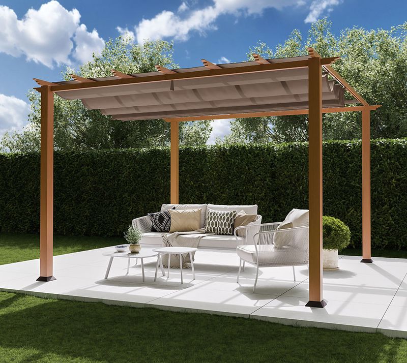 Aluminijasta pergola Florida | Videz lesa svetlo rjav | 350x350x235 cm