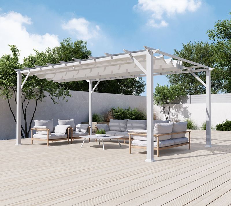 Aluminijasta pergola Florence | Videz lesa bel | 350x505x236 cm