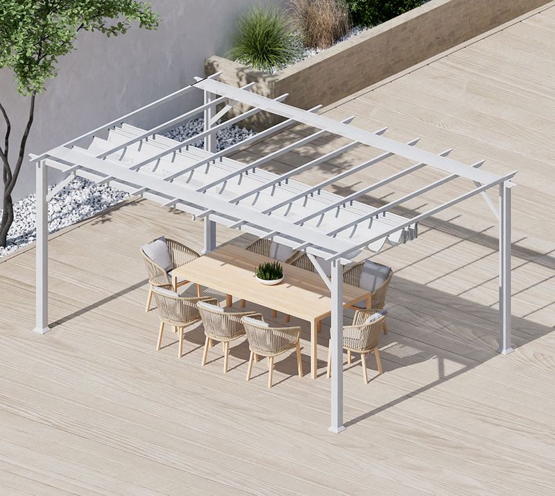 Aluminijasta pergola Florence | Videz lesa bel | 350x505x236 cm