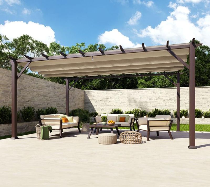 Aluminijasta pergola Florence | Videz lesa temno rjav | 350x505x236 cm