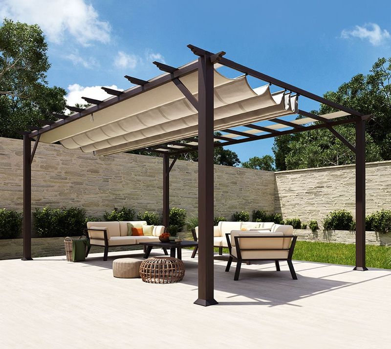 Aluminijasta pergola Florence | Videz lesa temno rjav | 350x505x236 cm