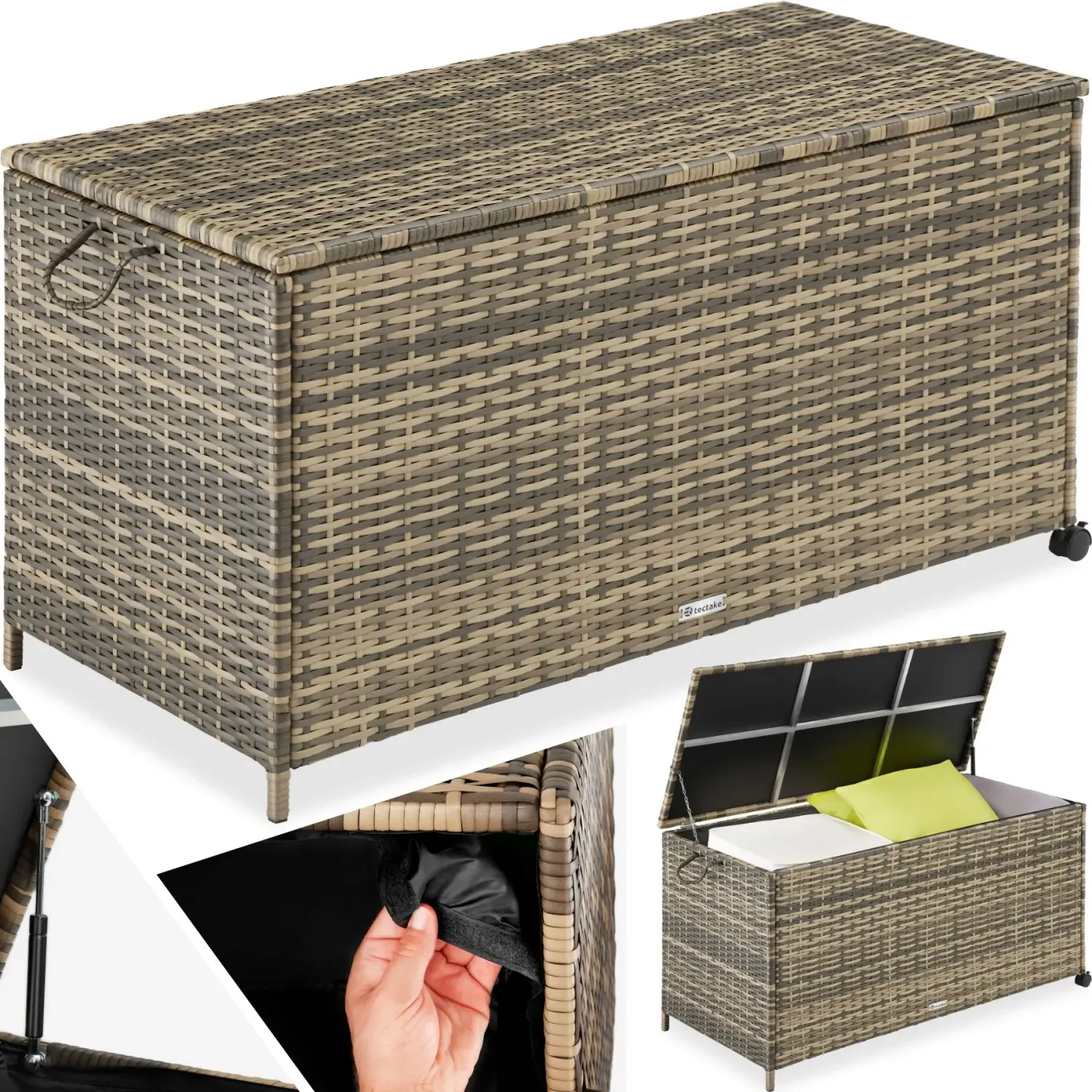 Zaboj za shranjevanje s kolesi 297 L - 117 x 54 x 64 cm, Barava: Naravna