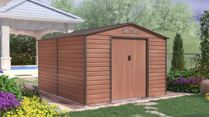 Vrtna kovinska hiška-uta-lopa 8,25 m² - 2,7 m x 3,1 m - RJAVA
