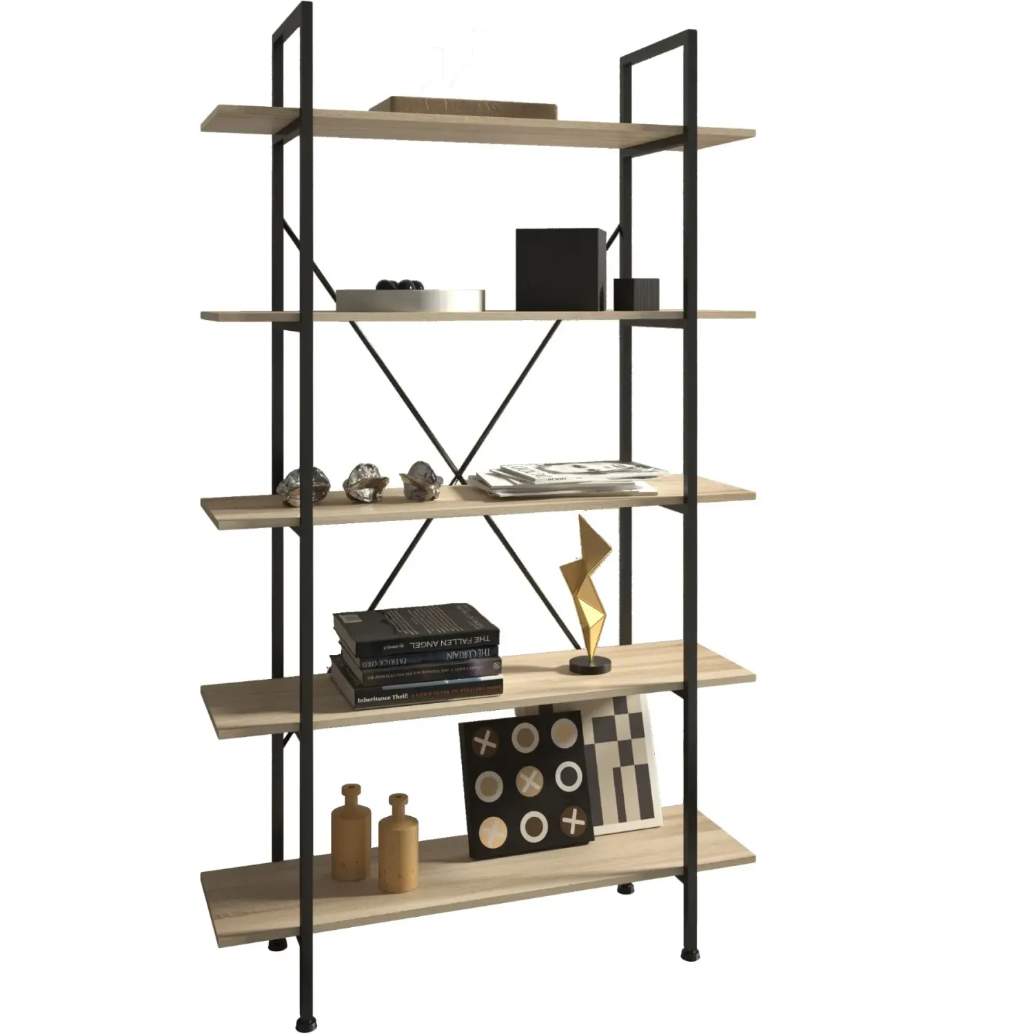 Regal - 106 x 34,5 x 179,5 cm, Barva: Svetel industrijski les, Hrast Sonoma