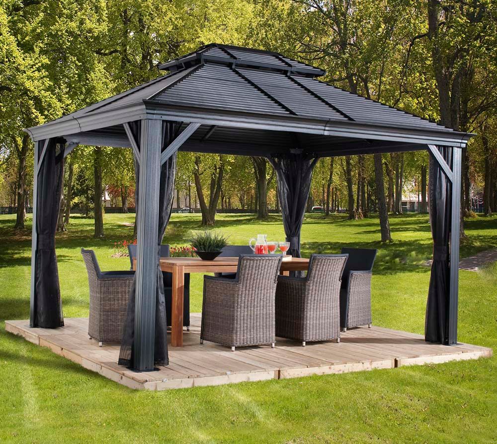 Aluminijasti paviljon Mykonos vklj. z mrežo proti komarjem | 299 x 425 x 291 cm |