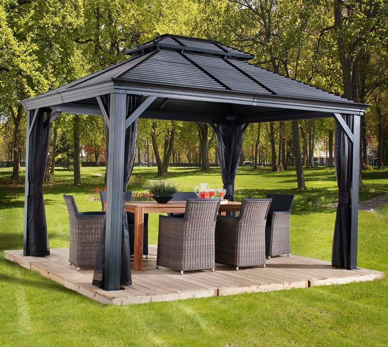 Aluminijasti paviljon Mykonos vklj. z mrežo proti komarjem | 299 x 425 x 291 cm |