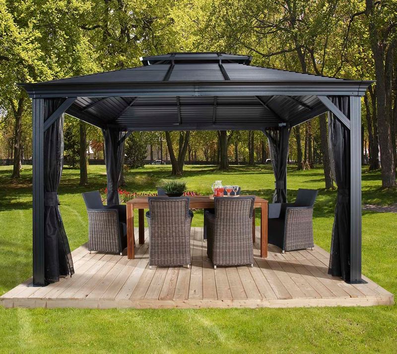 Aluminijasti paviljon Mykonos vklj. z mrežo proti komarjem | 299 x 425 x 291 cm |