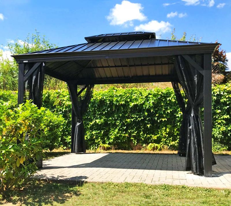 Aluminijasti paviljon Messina - vklj. z mrežo proti komarjem | 298 x 363 x 292 cm | - ANTRACIT