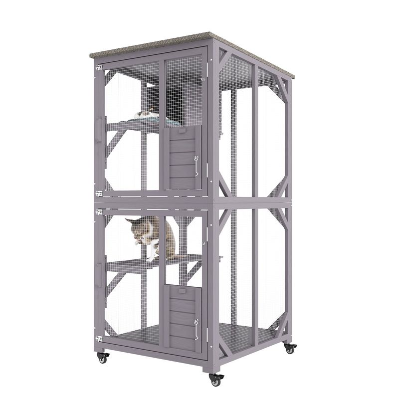 Mačja kletka 760 x 865 x 1630 mm s 3 nadstropji in ogrado z 1 vrati