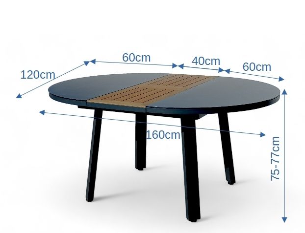 Okrogla raztegljiva vrtna miza TRINIDAD 120-160 x 120 cm