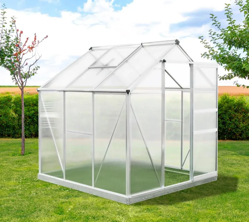 Srebrn aluminijasti rastlinjak Flora 4 m² - 192 x 192 x 201 cm