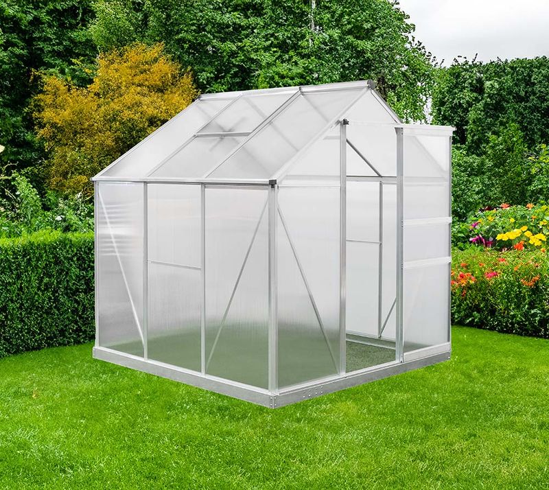 Srebrn aluminijasti rastlinjak Flora 4 m² - 192 x 192 x 201 cm