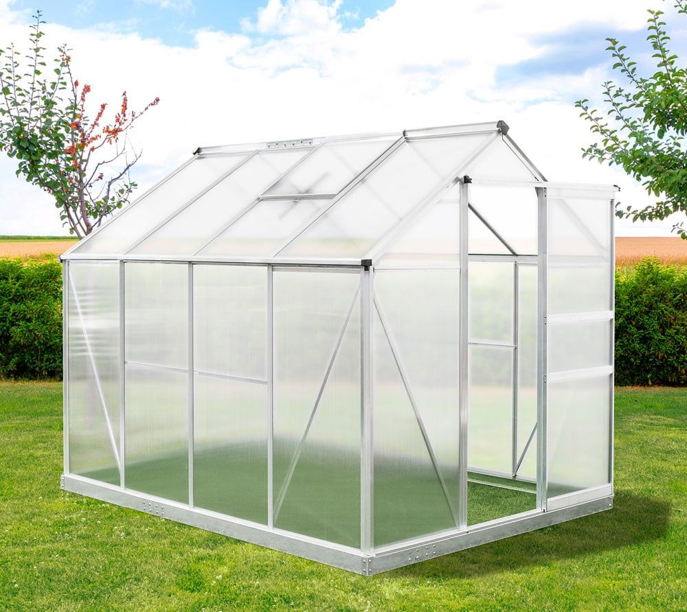 Srebrn aluminijasti rastlinjak Flora 4,79 m² - 252 x 192 x 201 cm