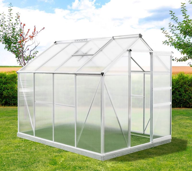 Srebrn aluminijasti rastlinjak Flora 4,79 m² - 252 x 192 x 201 cm