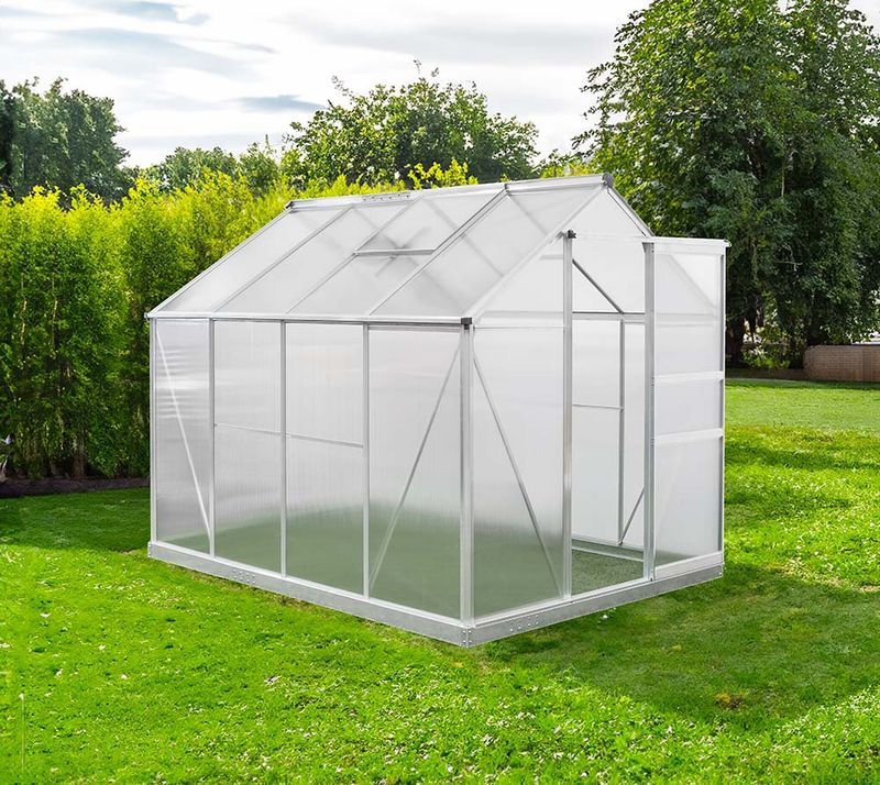 Srebrn aluminijasti rastlinjak Flora 4,79 m² - 252 x 192 x 201 cm