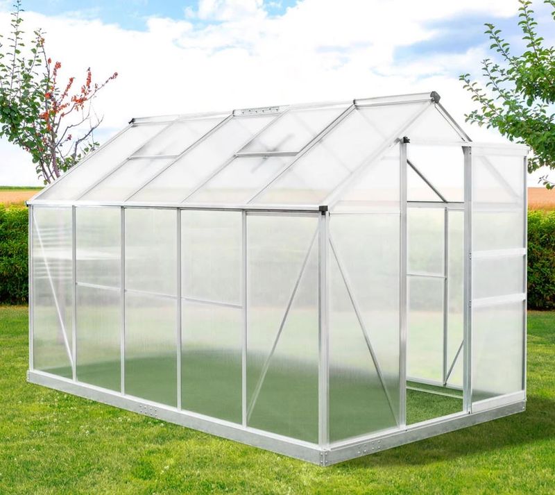 Srebrn aluminijasti rastlinjak Flora 6 m² - 312 x 192 x 201 cm