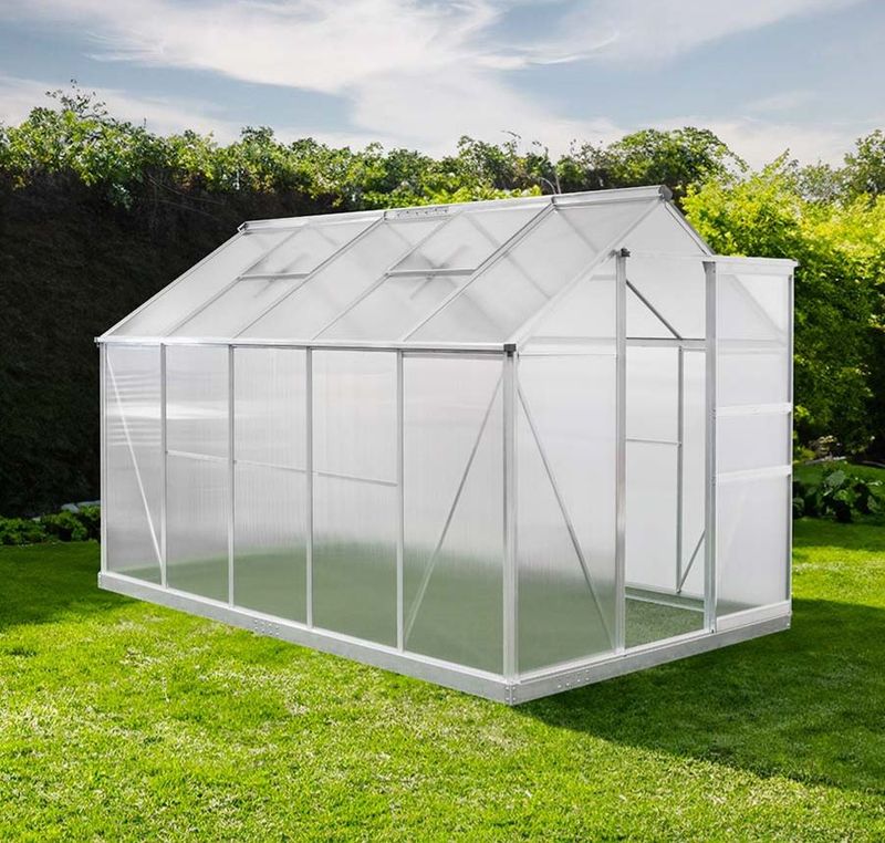 Srebrn aluminijasti rastlinjak Flora 6 m² - 312 x 192 x 201 cm