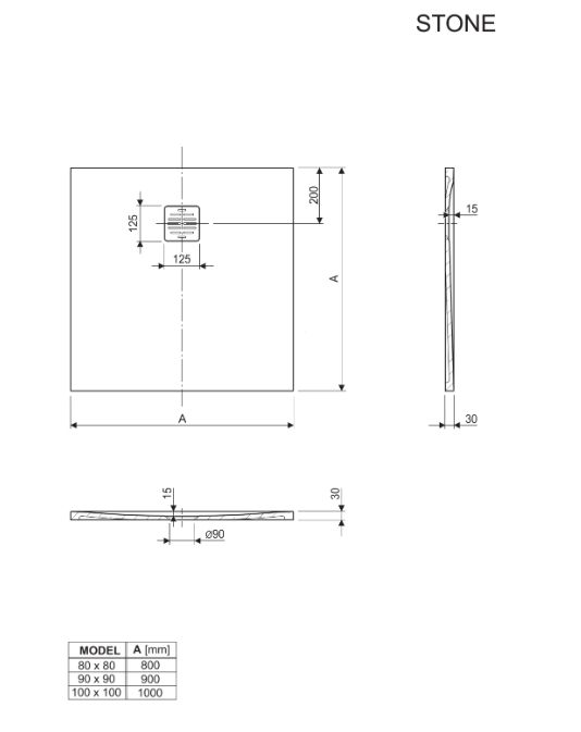 Aquaestil tuš kad Stone 100×100, cement