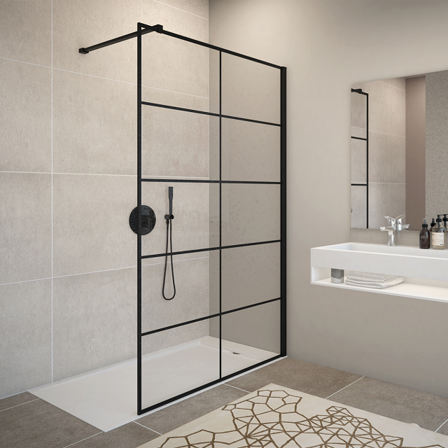 Aquaestil tuš paravan Zenith wall GLAM 100, črna mat/prozorno