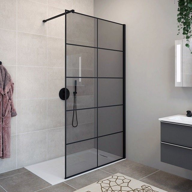 Aquaestil tuš paravan Zenith wall GLAM 120, črna mat/sivo