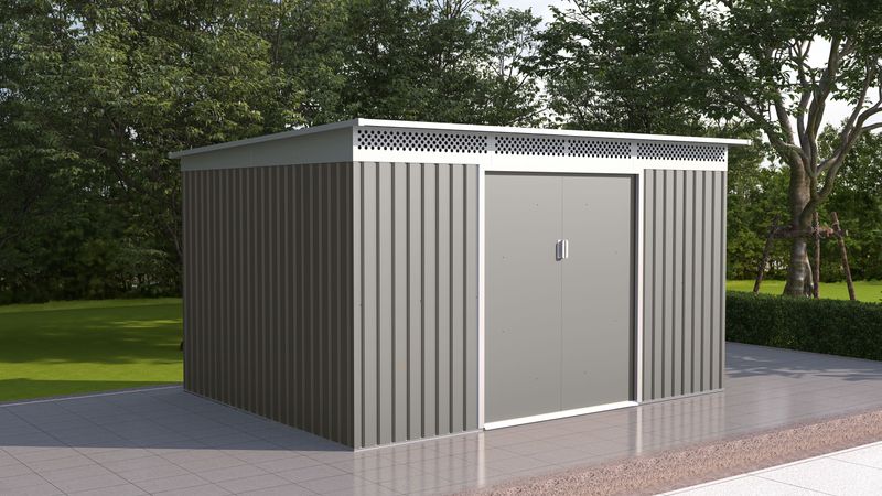 Vrtna kovinska hiška-uta-lopa 9,15 m² - 3,4 m x 2,69 m – SIVA