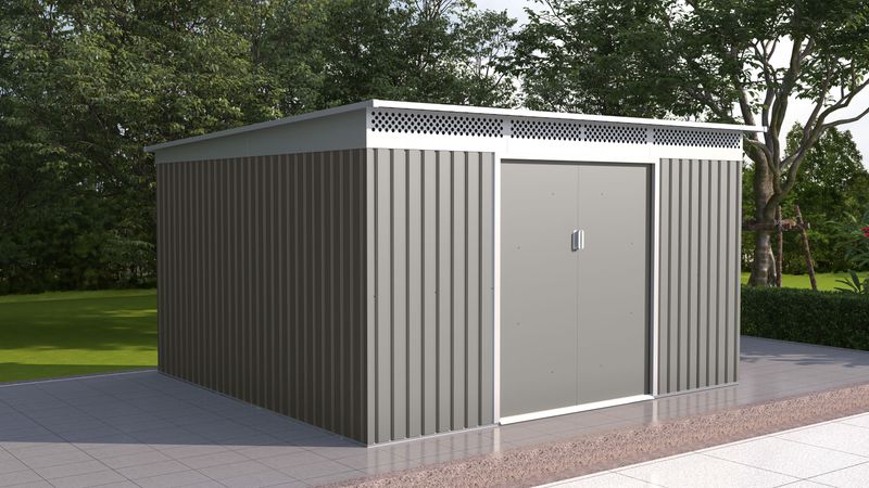 Vrtna kovinska hiška-uta-lopa 11,32 m² - 3,4m x 3,3 m – SIVA