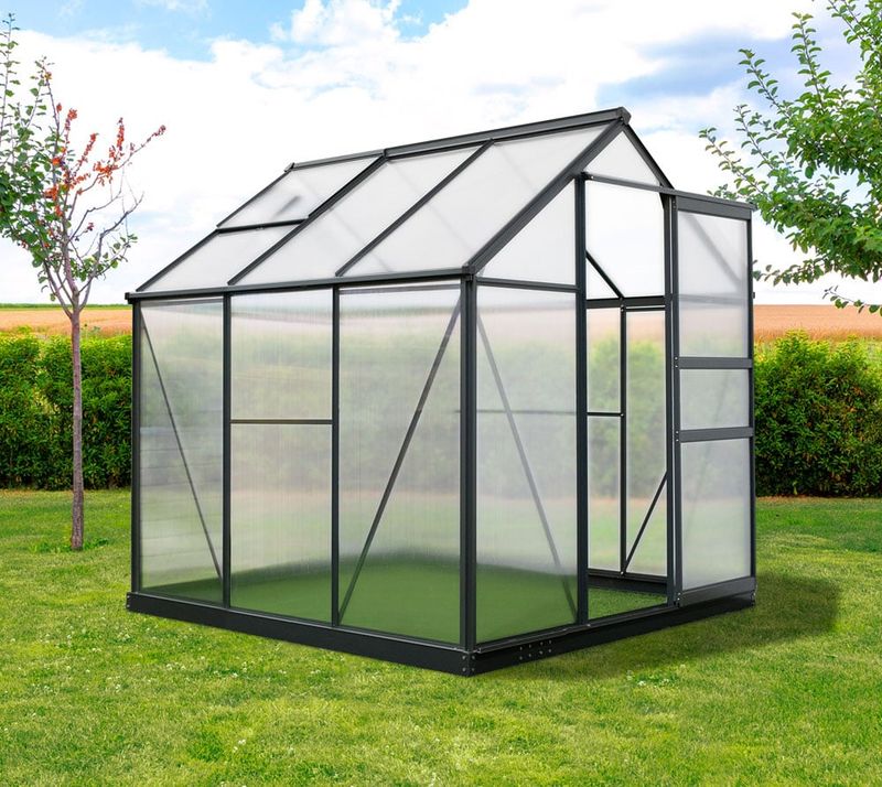 Antracit aluminijasti rastlinjak Flora 4 m² - 192 x 192 x 202 cm