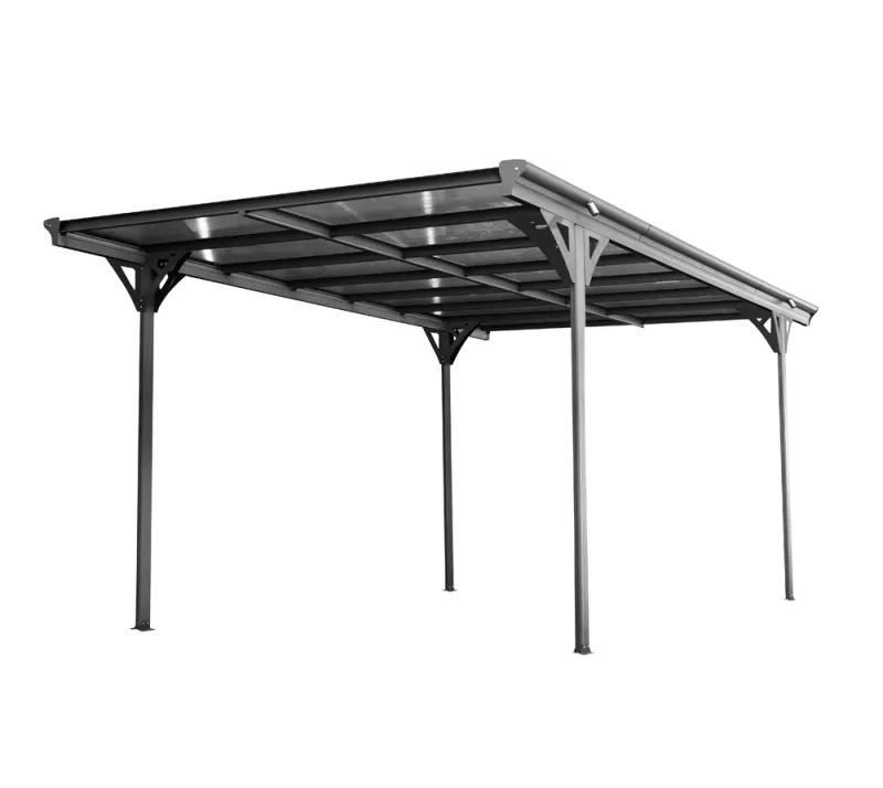 Nadstrešek za avto z ravno streho iz aluminija Helsinki 15,34 m² - 5,03 x 3,05 x 2,32 m - ANTRACIT